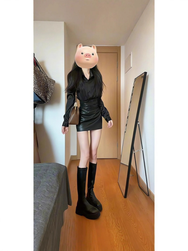 Korea-stiilis elegantne kaheosaline komplekt pikkade varrukatega ja lühikese seelikuga, 3D muster, kolaasio õmblus, polüester, sügisesesese 2025