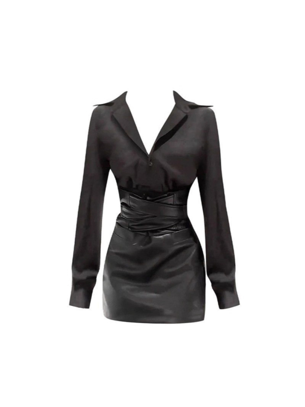 Korea-stiilis elegantne kaheosaline komplekt pikkade varrukatega ja lühikese seelikuga, 3D muster, kolaasio õmblus, polüester, sügisesesese 2025