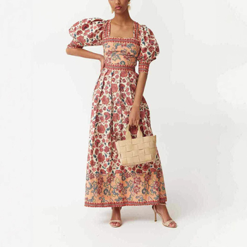 Set din două piese: Top imprimat cu guler pătrat și fustă midi, Poliester 95%+, Vara 2025, Stil urban casual