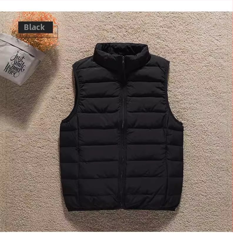 Moteriška plona pūkinė liemenė su stovinčia apykakle ir užtrauktuku, užpildas: pūnas, liesas siluetas, ilgis 50–65 cm.