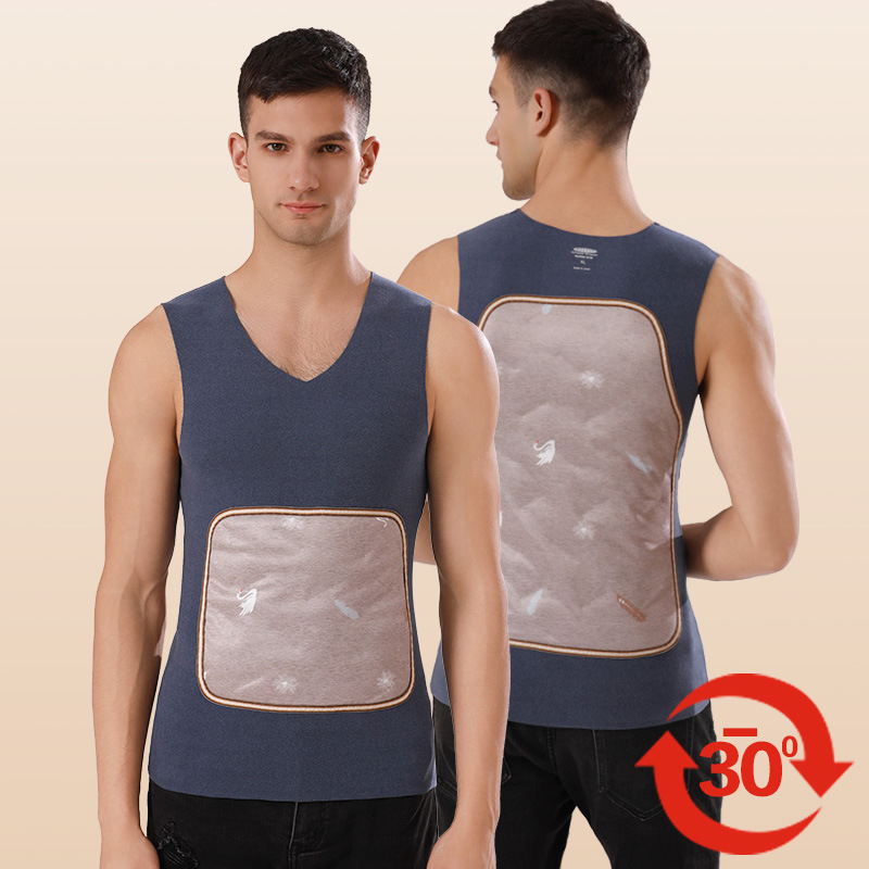 Férfiaknak szánt meleg mellény has- és hátsó védelemmel - fleeceszálas bélés, vastag dupla réteg, V-nyakú, kationikus anyag, 90–95% poliészter