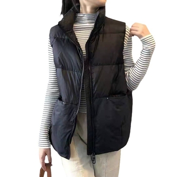 Sieviešu pūšu veste, brīvā piegriezuma Korejas stilā, bez piedurknēm, stāvā apkakle, rāvējslēdzējs, ultra plāna, pildījums: pīļu pūdelis 71–75%, ziemas 2023