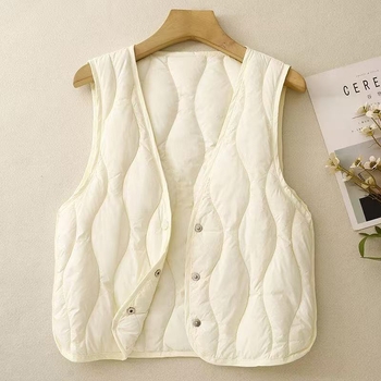 Bingsi Moterų pūkuota medvilninė liemenė Chenille audinio, Medvilnės užpildas, V kaklas, Labai trumpas ilgis ≤40 cm