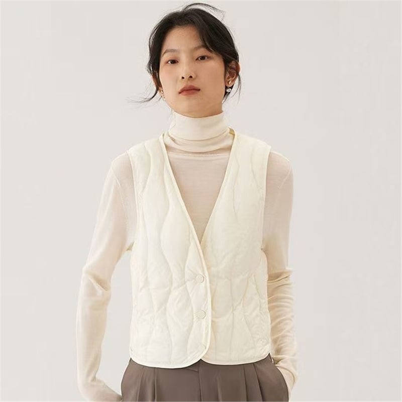 Bingsi Moterų pūkuota medvilninė liemenė Chenille audinio, Medvilnės užpildas, V kaklas, Labai trumpas ilgis ≤40 cm