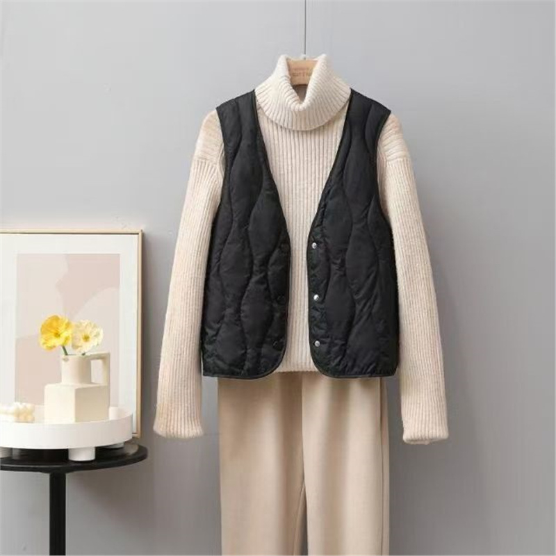 Bingsi Moterų pūkuota medvilninė liemenė Chenille audinio, Medvilnės užpildas, V kaklas, Labai trumpas ilgis ≤40 cm