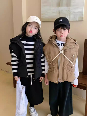 Vaikų gobtuvinė pūkinė liemenė žiemai, universali, 3–8 metų amžiaus