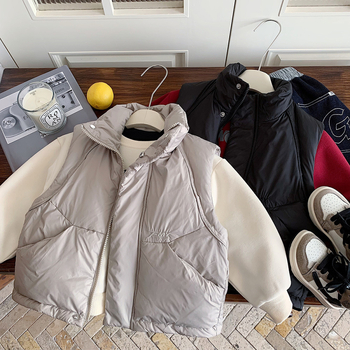 Vaikų pūkinė liemenė su Korean stiliumi, be rankovių, trumpa, laisvo kirpimo, 86–90% pūko įdaru, amžius 3–8 metai, žiema