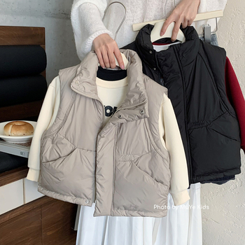 Vaikų pūkinė liemenė su Korean stiliumi, be rankovių, trumpa, laisvo kirpimo, 86–90% pūko įdaru, amžius 3–8 metai, žiema