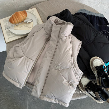 Vaikų pūkinė liemenė su Korean stiliumi, be rankovių, trumpa, laisvo kirpimo, 86–90% pūko įdaru, amžius 3–8 metai, žiema