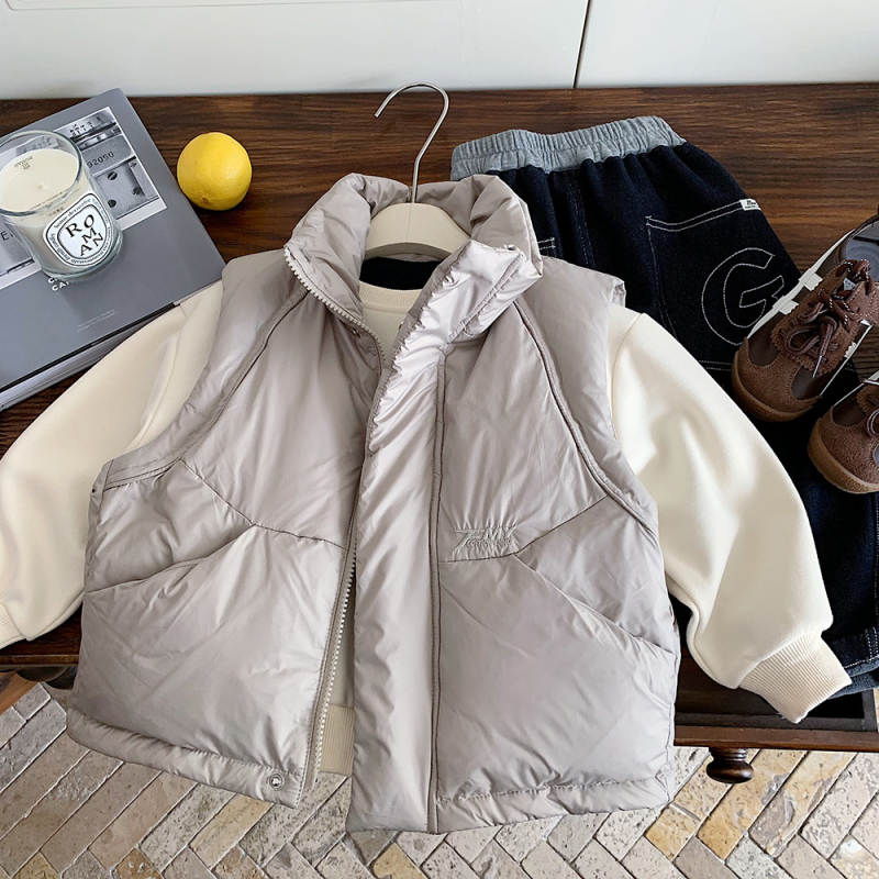 Vaikų pūkinė liemenė su Korean stiliumi, be rankovių, trumpa, laisvo kirpimo, 86–90% pūko įdaru, amžius 3–8 metai, žiema