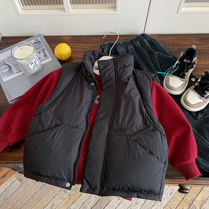 Vaikų pūkinė liemenė su Korean stiliumi, be rankovių, trumpa, laisvo kirpimo, 86–90% pūko įdaru, amžius 3–8 metai, žiema