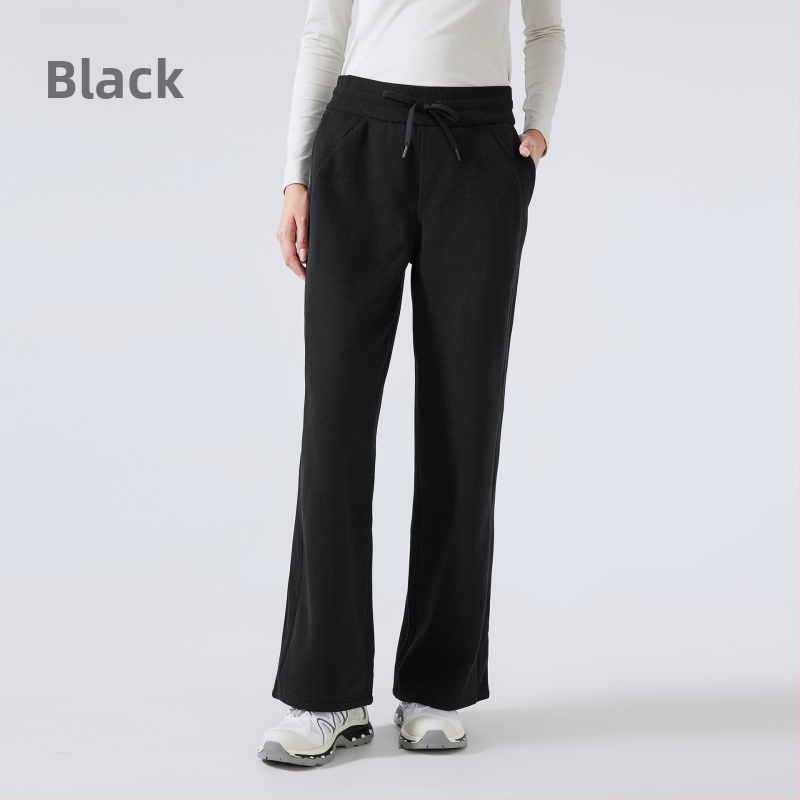 Moterų žieminės sportinės kelnės su aukštu liemeniu, laisvas kirpimas, medvilnės mišinio audinys (28% medvilnė), be pamušalo, išlaiko šilumą, tinka bėgimui ir treniruotėms