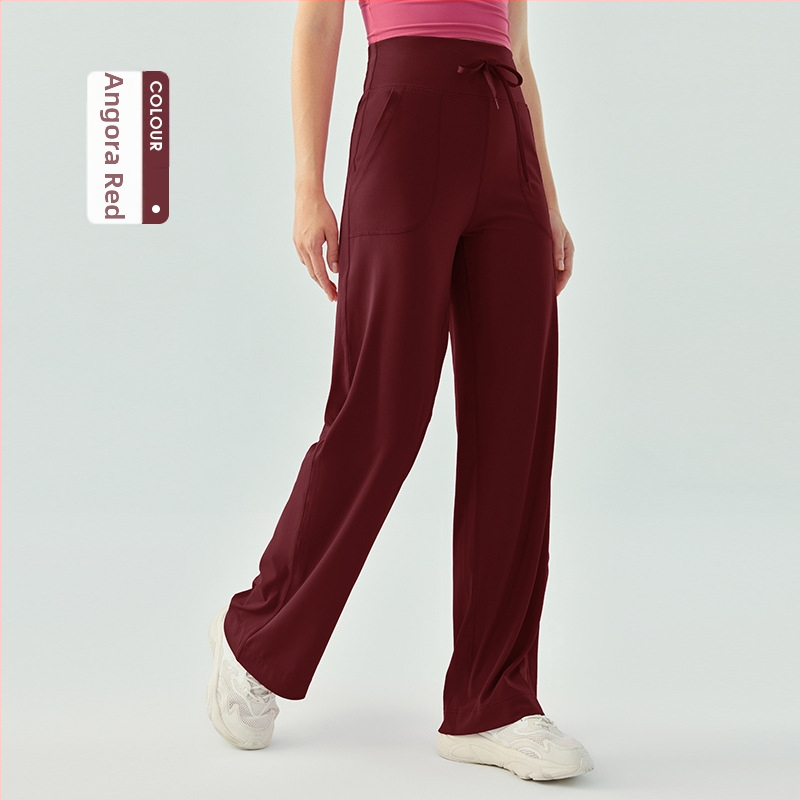 Moterų aukšto juosmens sportinės kelnaitės su raišteliu – laisvo kirpimo, plačios kojos, kvėpuojančios fitneso kelnės jogai ir bėgimui