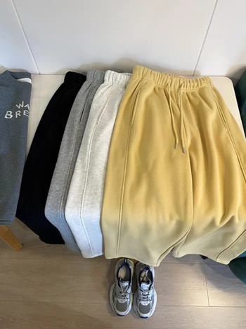 Pantaloni trening femei cu fleece, două moduri de purtare, talie înaltă, croială lejeră dreaptă, pentru toamnă-iarna, groși