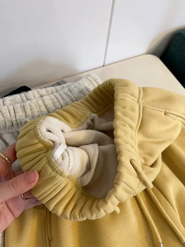 Pantaloni trening femei cu fleece, două moduri de purtare, talie înaltă, croială lejeră dreaptă, pentru toamnă-iarna, groși