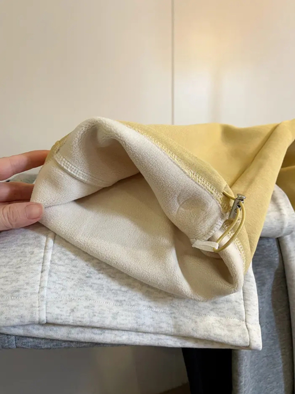 Pantaloni trening femei cu fleece, două moduri de purtare, talie înaltă, croială lejeră dreaptă, pentru toamnă-iarna, groși