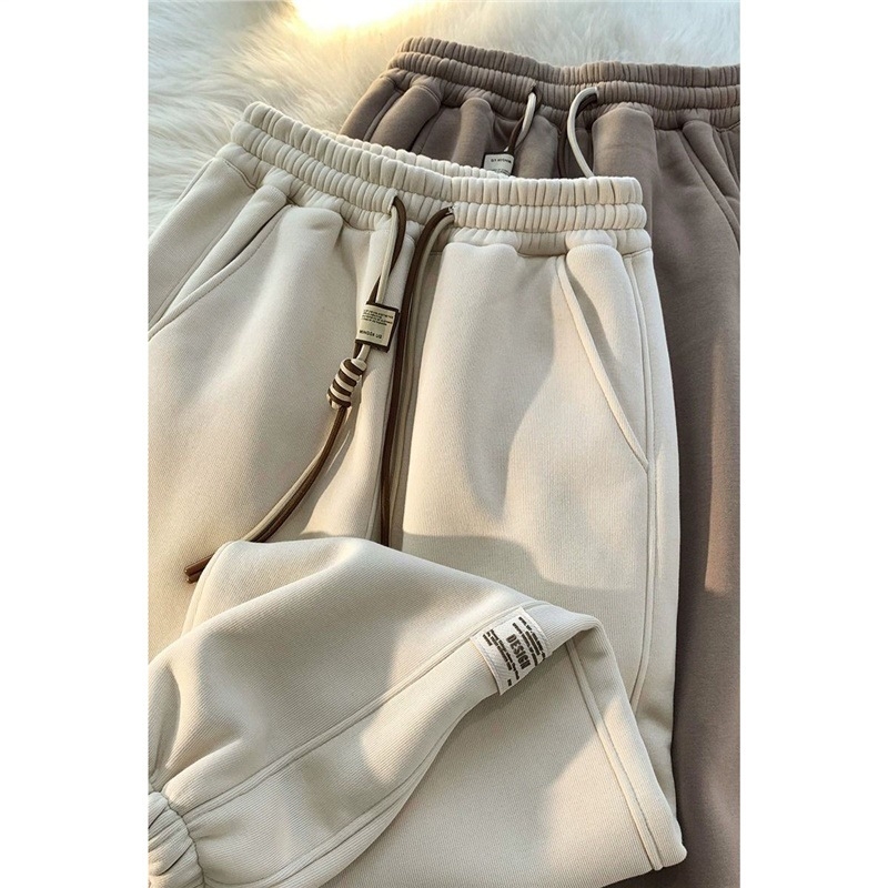 Moteriškos chenille audinio treniruočių kelnes su fleece vidine įdaila, platus kirpimas, pavasaris 2025, Spandex sudėtis mažiau nei 30%