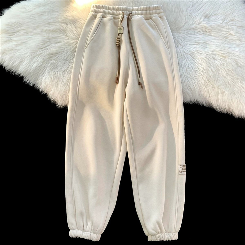 Moteriškos chenille audinio treniruočių kelnes su fleece vidine įdaila, platus kirpimas, pavasaris 2025, Spandex sudėtis mažiau nei 30%