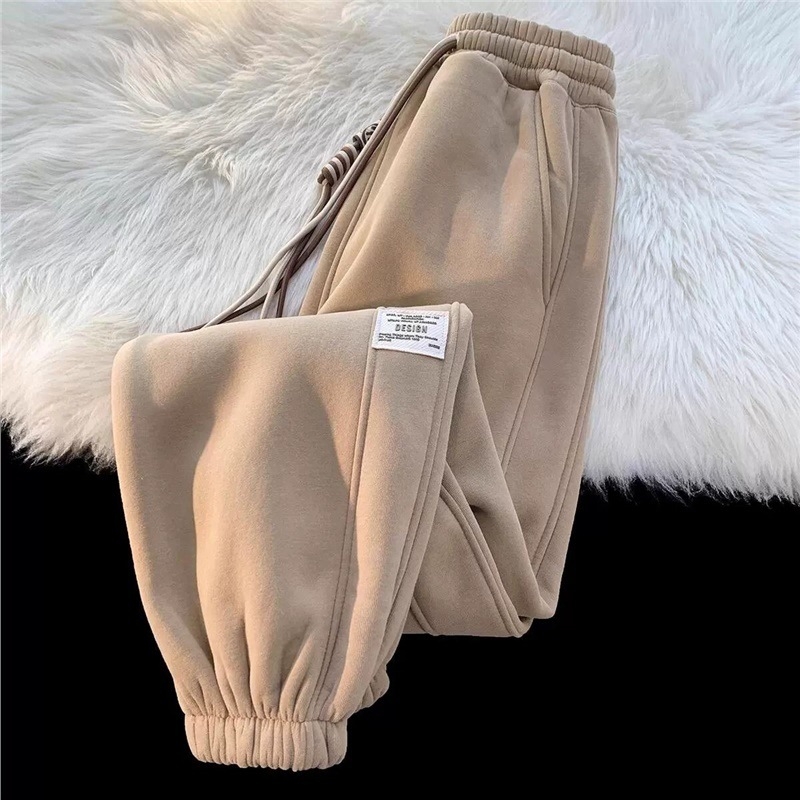 Moteriškos chenille audinio treniruočių kelnes su fleece vidine įdaila, platus kirpimas, pavasaris 2025, Spandex sudėtis mažiau nei 30%