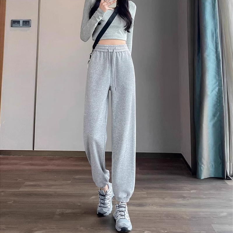 Ženske udobne sportske hlače s visokim strukom, manžeta pri gležnjevima, mješavina poliester-bavla 90-95%, djevojački stil, jesen 2025