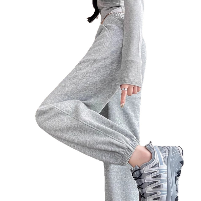 Ženske udobne sportske hlače s visokim strukom, manžeta pri gležnjevima, mješavina poliester-bavla 90-95%, djevojački stil, jesen 2025