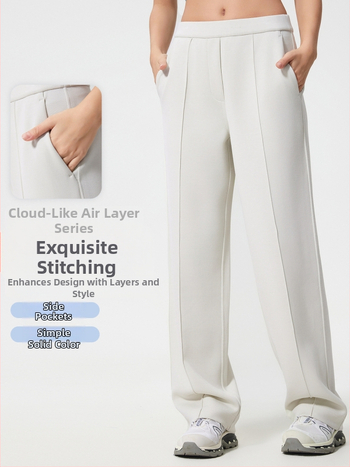 Moteriški sportiniai kelniai su vidutine talia, laisvas kirpimo, orui pralaidus medvilnės–poliesterio mišinys (Vidutinė talia, Laisvas kirpimas, Orui pralaidus, Bėgimui ir treniruotėms)