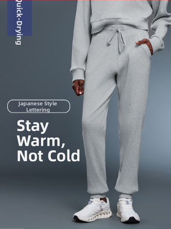 Moterų džogeriai su aukštu juosmeniu ir raišteliu, laisvo kirpimo, kvėpuojantis medvilnės-poliesterio mišinys, tinka bėgiojimui ir treniruotėms