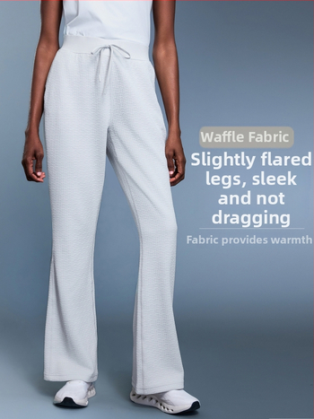 Vaflės tekstūros sportinės kelnės laisvo kirpimo, aukštas juosmuo, medvilnės–poliesterio mišinys 95%, kvėpuojančios, moterims, rudens sezonui