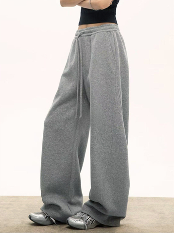 Női fleece-belsejű egyenes szárú sportnadrág, magas derék, pamut–polyészter keverék, lazább kényelmes stílus – téli 2025