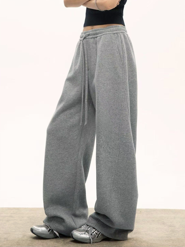 Női fleece-belsejű egyenes szárú sportnadrág, magas derék, pamut–polyészter keverék, lazább kényelmes stílus – téli 2025