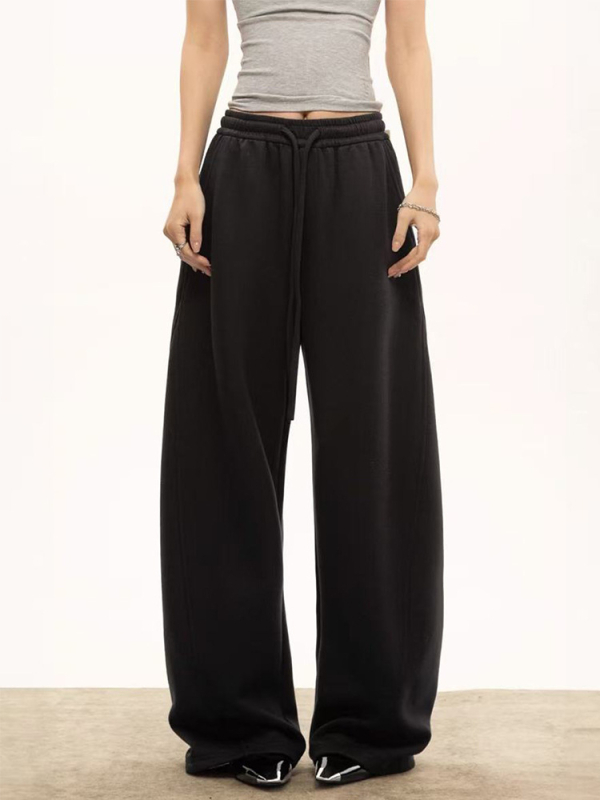 Női fleece-belsejű egyenes szárú sportnadrág, magas derék, pamut–polyészter keverék, lazább kényelmes stílus – téli 2025