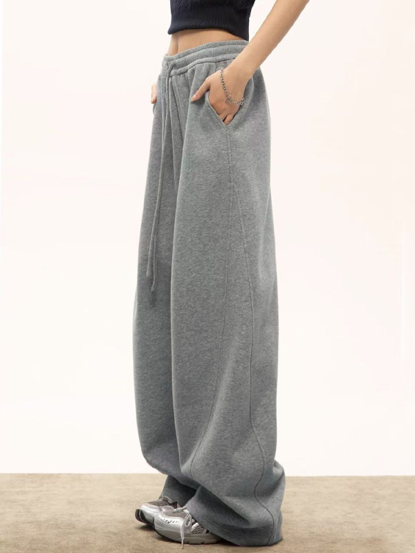 Női fleece-belsejű egyenes szárú sportnadrág, magas derék, pamut–polyészter keverék, lazább kényelmes stílus – téli 2025