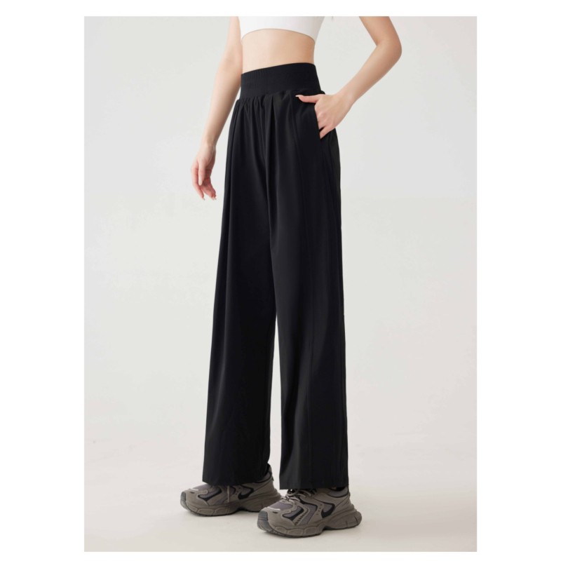 Moterų sportinės kelnės, laisvo kirpimo, vidutinio aukščio juosmuo, Nailono-Spandex audinys (88% Nailonas, 12% Spandeksas), kvėpuojančios