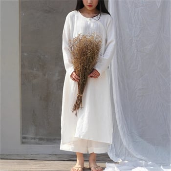 Ruha - Etnikus, Irodalmi-retro stílus; Pamut és len anyag, kerek nyakú, hosszú ujjú, laza derék, hosszú ruha