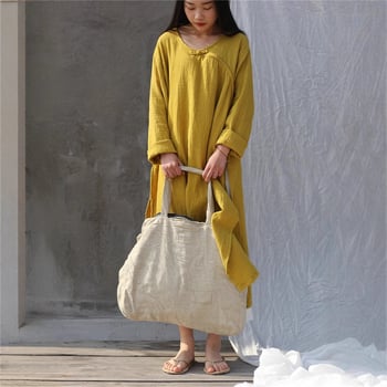 Ruha - Etnikus, Irodalmi-retro stílus; Pamut és len anyag, kerek nyakú, hosszú ujjú, laza derék, hosszú ruha