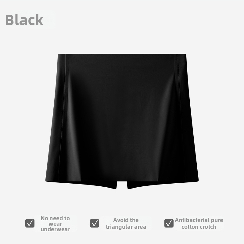 Bešveidės moterų saugios kelnaitės su dviguba apsauga ir anti-eksponavimo dizainu, Ice Silk audinys, vidutinio aukščio liemuo, 75% nailonas, intymiai sričiai skirta pamušalas 100% medvilnė.