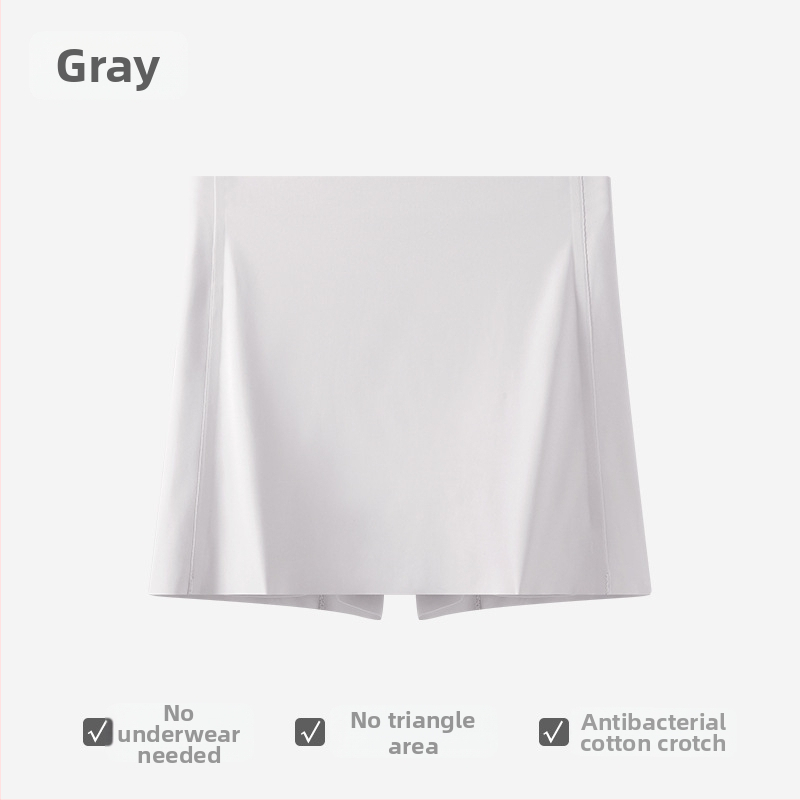 Bešveidės moterų saugios kelnaitės su dviguba apsauga ir anti-eksponavimo dizainu, Ice Silk audinys, vidutinio aukščio liemuo, 75% nailonas, intymiai sričiai skirta pamušalas 100% medvilnė.