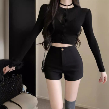 Дамски къси панталони с висока талия, флисово подплатени, еластични, A‑образен силует, 3/4 дължина, полиестер 80-90%