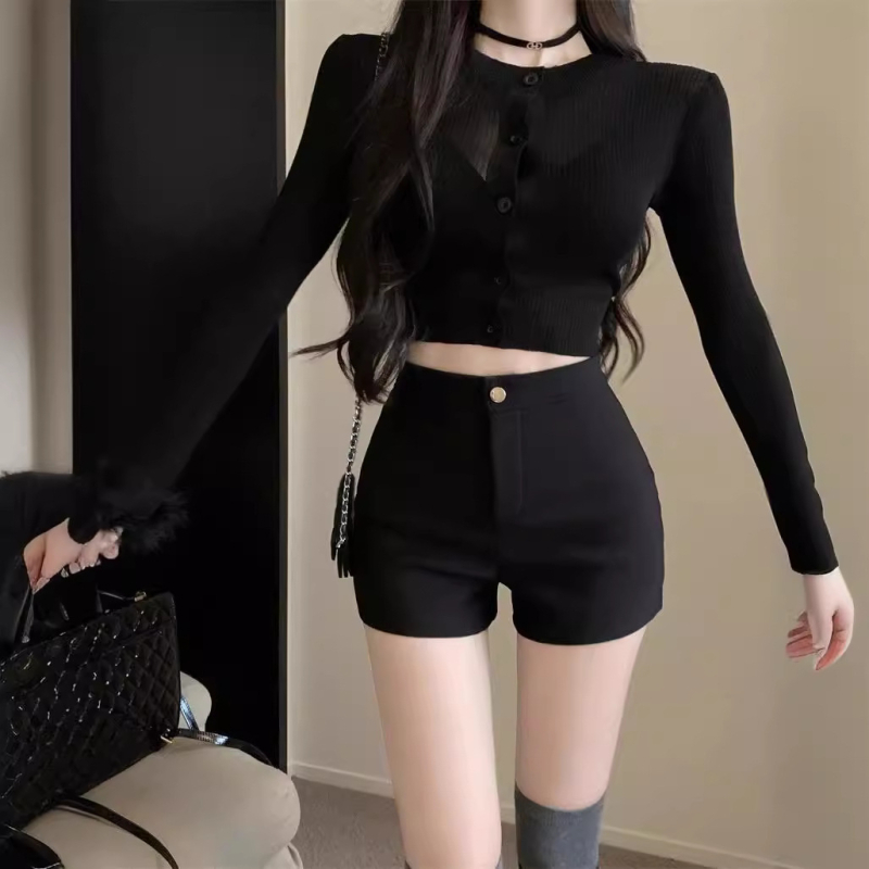 Дамски къси панталони с висока талия, флисово подплатени, еластични, A‑образен силует, 3/4 дължина, полиестер 80-90%