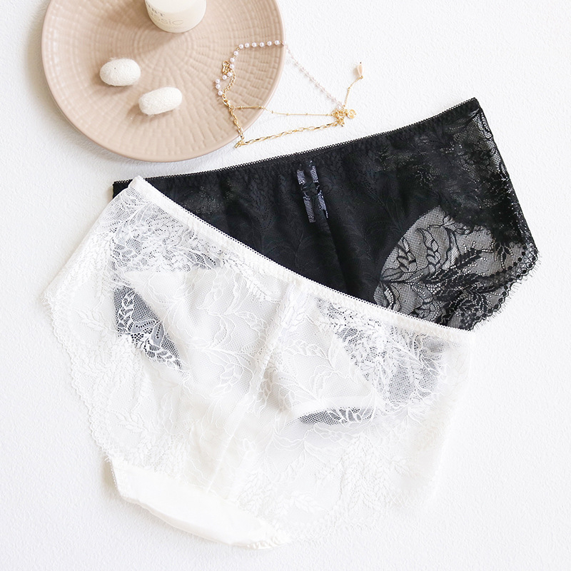 Γυναικείες βρακάκια από σατέν μετάξι Mulberry με δαντέλα, μεσαίας μέσης, διαπνοή πλεκτό ύφασμα, επένδυση από μετάξι