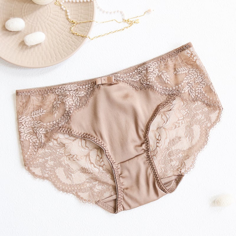 Γυναικείες βρακάκια από σατέν μετάξι Mulberry με δαντέλα, μεσαίας μέσης, διαπνοή πλεκτό ύφασμα, επένδυση από μετάξι