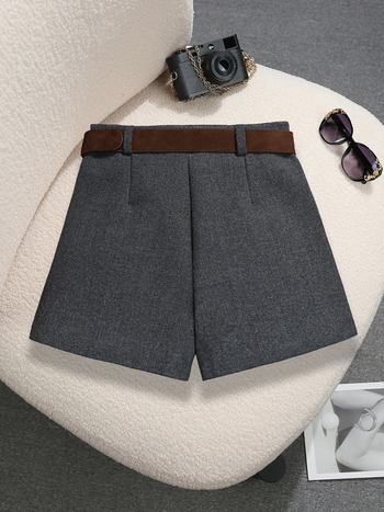 Vilnonės plačios kelnės su aukštu juosmeniu, 3/4 ilgio, poliesterio ir spandekso mišinys, mikroelastingumas, žiema 2025