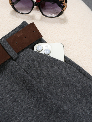 Vilnonės plačios kelnės su aukštu juosmeniu, 3/4 ilgio, poliesterio ir spandekso mišinys, mikroelastingumas, žiema 2025