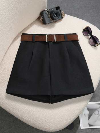 Vilnonės plačios kelnės su aukštu juosmeniu, 3/4 ilgio, poliesterio ir spandekso mišinys, mikroelastingumas, žiema 2025