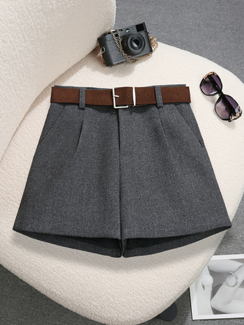 Vilnonės plačios kelnės su aukštu juosmeniu, 3/4 ilgio, poliesterio ir spandekso mišinys, mikroelastingumas, žiema 2025