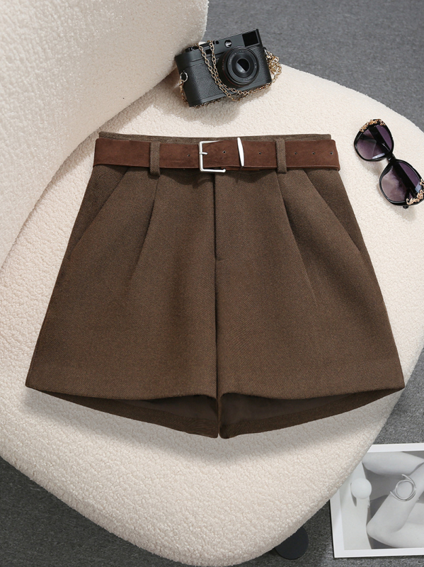 Vilnonės plačios kelnės su aukštu juosmeniu, 3/4 ilgio, poliesterio ir spandekso mišinys, mikroelastingumas, žiema 2025