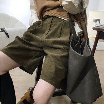 Cordury aukštos juosmens plačios kelnės moterims – vidutinio ilgio, 95% poliesteris