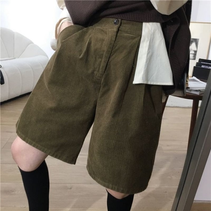 Cordury aukštos juosmens plačios kelnės moterims – vidutinio ilgio, 95% poliesteris