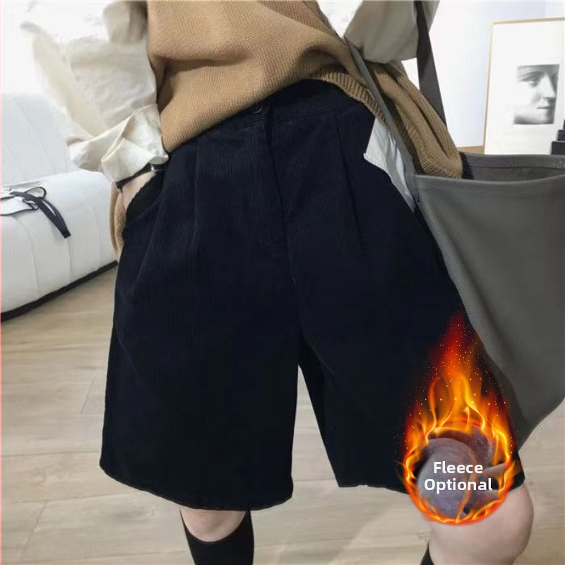 Cordury aukštos juosmens plačios kelnės moterims – vidutinio ilgio, 95% poliesteris