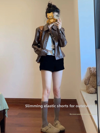 Moterų A-linijos aukštos juosmens 3/4 ilgio elastinės kelnės - viskozės-poliesterio mišinys, 50-70% viskozės, 30-50% poliesterio, ruduo 2025